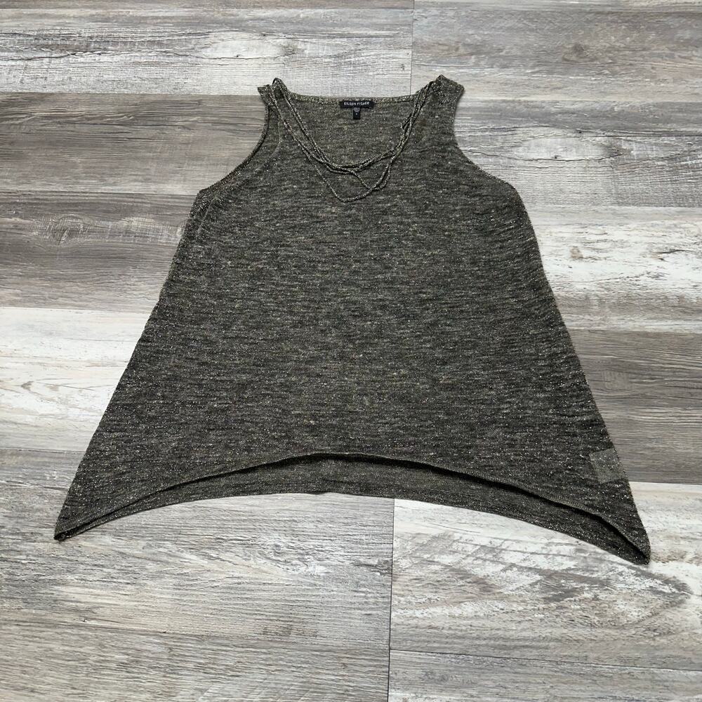 Eileen Fisher Metallic Gold Shimmer Womens‎ S Linen Blend Summer Jazzy Tank Top